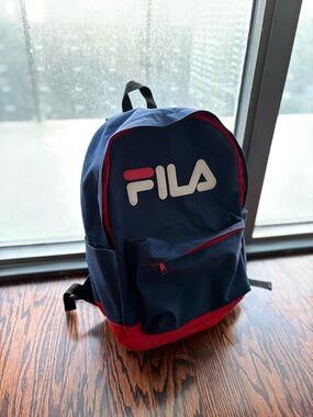 Fila Navy Backpack with Red Trim and White Logo